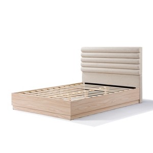 Christopher Knight Home Anatoli Contemporary Wood Bed Frame with Taupe Boucle Upholstered Headboard - 1 of 4