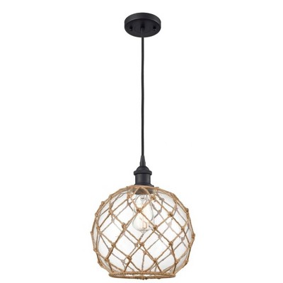 Farmhouse Rope - 1 Light Cord Hung Mini Pendant In Industrial Style-13 Inches Tall and 10 Inches Wide