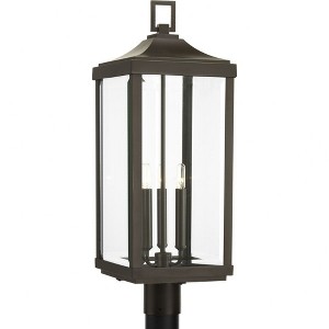 Progress Lighting, Gibbes Street, 3-Light Outdoor Post Lantern, Antique Bronze, Clear Beveled Glass - 1 of 3