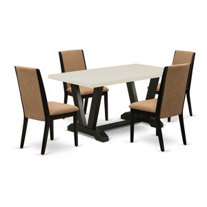 HomeStock 5-Piece Natural Oak Finish Solid Wood Top Dining table with 4 Chairs - 1 of 4
