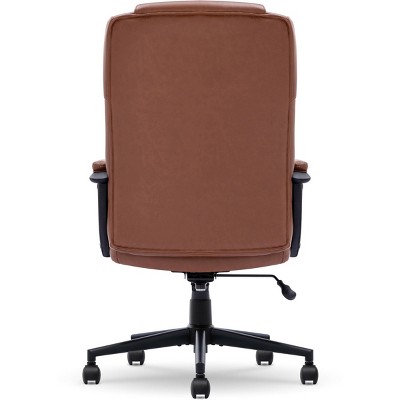 Cognac Bonded Leather Executive Swivel Chair with High Back and Fixed Arms