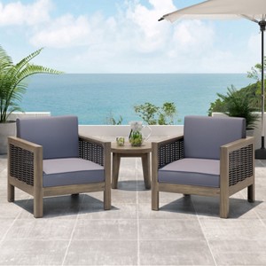 GDFStudio Allegra Outdoor Acacia Wood and Wicker Club Chair with Cushion - 1 of 4