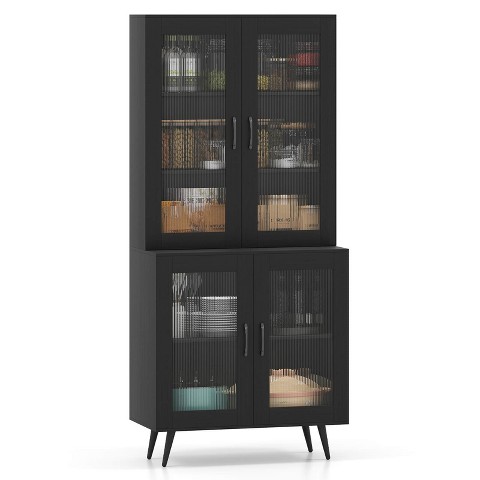 Costway Kitchen Pantry Cabinet with Translucent Fluted Doors & Adjustable Shelf