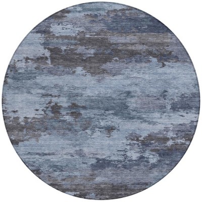 HomeRoots 8' Blue And Charcoal Round Abstract Washable Indoor Outdoor Area Rug