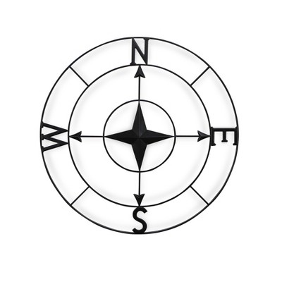 Cheung's Lowell Black Round Metal Wall Compass