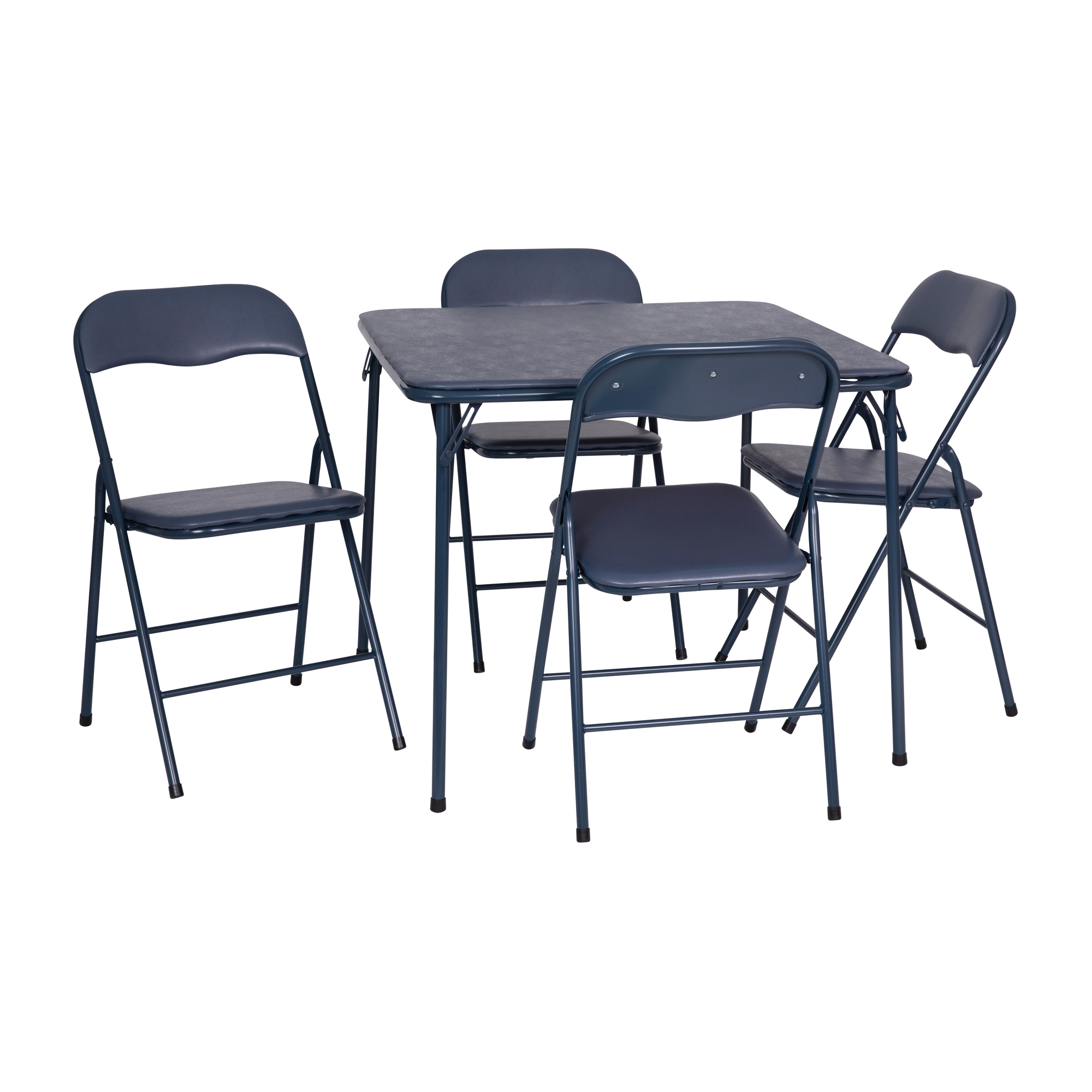 Emma and Oliver 5 Piece Navy Folding Game Room Card Table and Chair Set