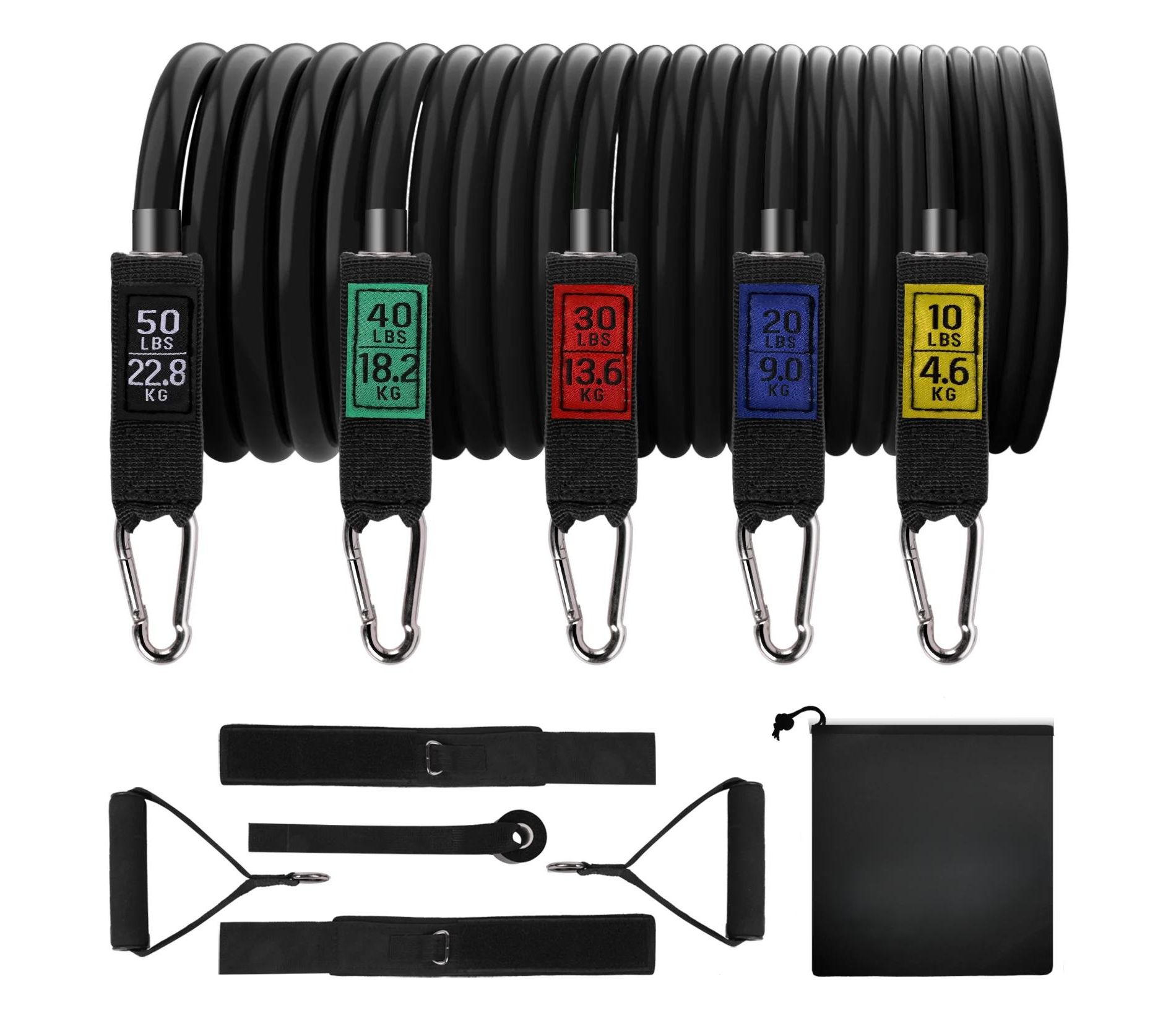 Swtroom Resistance Exercise Bands Set Up to 150lb with Door Anchor and Handles Black