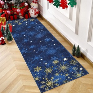 Christmas Decorations Area Rug Winter Snowflakes Floor Mat Non Slip Low Pile Home Decor Rug for Living Room Bedroom - 1 of 4