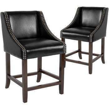 Merrick Lane 24 Inch Counter Height Stool with Nailhead Trim - Set of 2