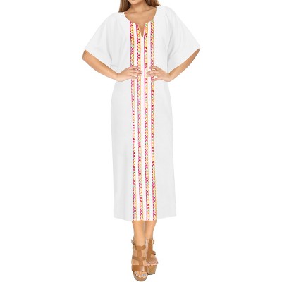 LA LEELA Women's House Daily Routine Evening Wear Holiday Casual Loungewear Oversize Caftan Maxi Top Night Shirts for Women 2X-3X White, Solid
