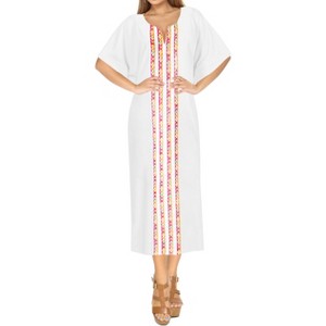 LA LEELA Women's House Daily Routine Evening Wear Holiday Casual Loungewear Oversize Caftan Maxi Top Night Shirts for Women 2X-3X White, Solid - 1 of 4