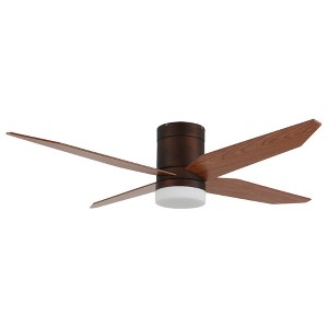 52'' Modern Flush Mount Ceiling Fan with 3 Wood Blades, Quiet DC Motor, 6-Speed Reversible, Remote Control & 3-Color Dimmable LED - 1 of 4