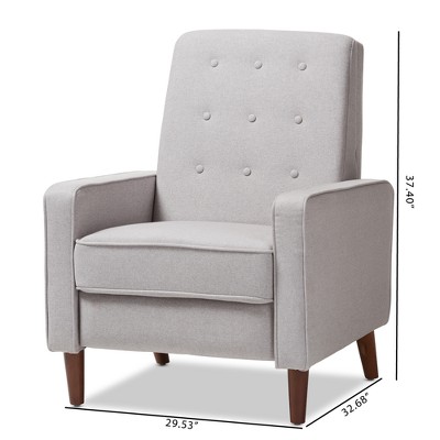 Light Grey Fabric and Walnut Wood Mid-Century Recliner