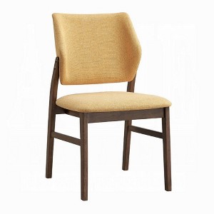 Royal Hampton Dining Side Chair Set of 2, Yellow Linen Cushioned, Walnut Brown - 1 of 4