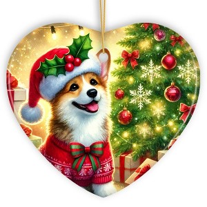 Adorable Welsh Corgi with Santa Hat Ornament, Jolly Christmas for Heartfelt Gift| OrnamentallyYou - 1 of 4