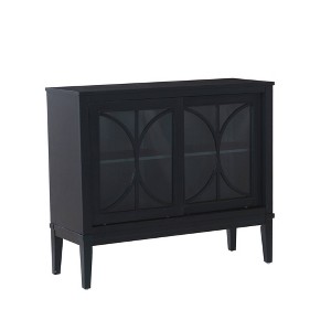 Powell Larch Solid Wood 2 Glass Sliding Doors and 2 Adjustable Shelves Cabinet Navy: Tempered Panels, Dual USB Ports - 1 of 4