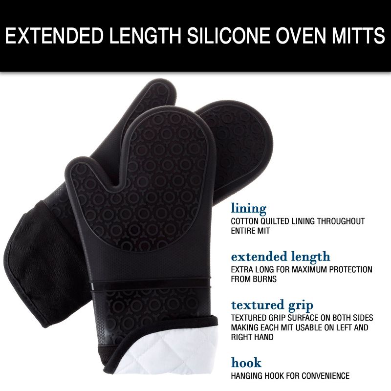 Hastings Home Extra-Long Silicone Oven Mitts - Heat-Resistant and Waterproof Potholders with Quilt Lining and 2-Sided Textured Grip, 5 of 7