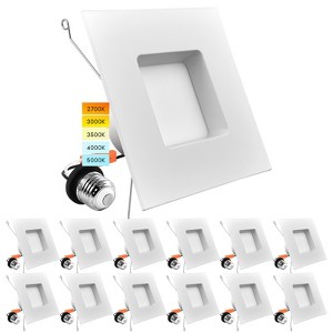 Luxrite 5/6 Inch LED Square Recessed Lighting, 14W=90W, 5CCT 2700K-5000K, Dimmable, 1100LM, Wet Rated, Energy Star, IC Rated 12 Pack - 1 of 4