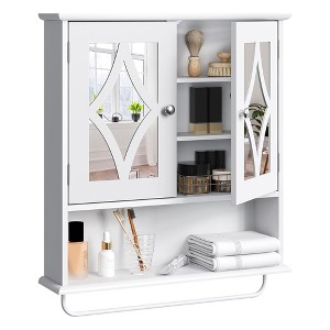 RoyalCraft Bathroom Medicine Cabinet, Wall Mount Storage with Mirror, Towel Bar, and Adjustable Shelves for Wash Room, Laundry, White - 1 of 4