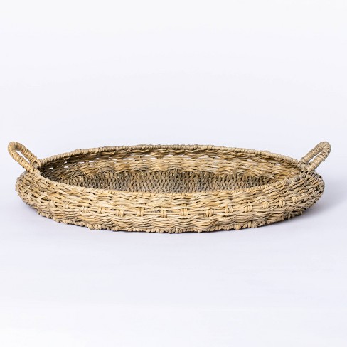 Large Round Manmade Outdoor Wicker Tray, Round Basket Tray