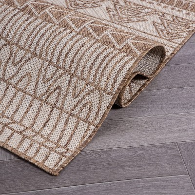 Brown Geometric Flat Woven Reversible 8' x 10' Indoor/Outdoor Rug