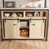 Jojoka Wooden Kitchen Island with Power Outlet, Coffee Bar Table with Sliding Barn Door and Open Shelf,Natural - 4 of 4