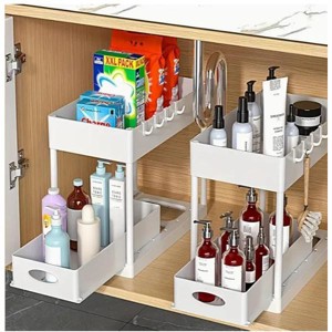 Racxily 2 Tier Pull Out Slide Shelf Organizer for Under Sink Cabinets in Kitchen - 1 of 4