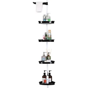 No-Drill Corner Shower Caddy Tension Pole, Rust-Resistant Bathroom Storage Organizer with 4-Tier Adjustable Shelves & Rubber Pad - 1 of 4