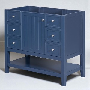 36" Freestanding Bathroom Vanity Base Only, Black Solid Wood & MDF Cabinet with 1 Door, 3 Drawers & Open Shelf, No Sink - 1 of 4