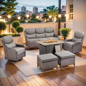 Gymojoy 6 Pieces Outdoor 6 Inch Sofa Swivel Chair Ottoman with Fire Pit Table - 1 of 4