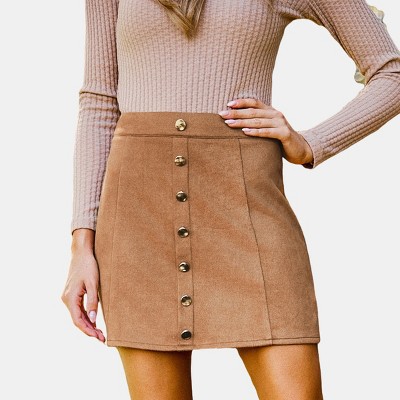 Women's Chic Camel Button-Front Mini Skirt - Cupshe