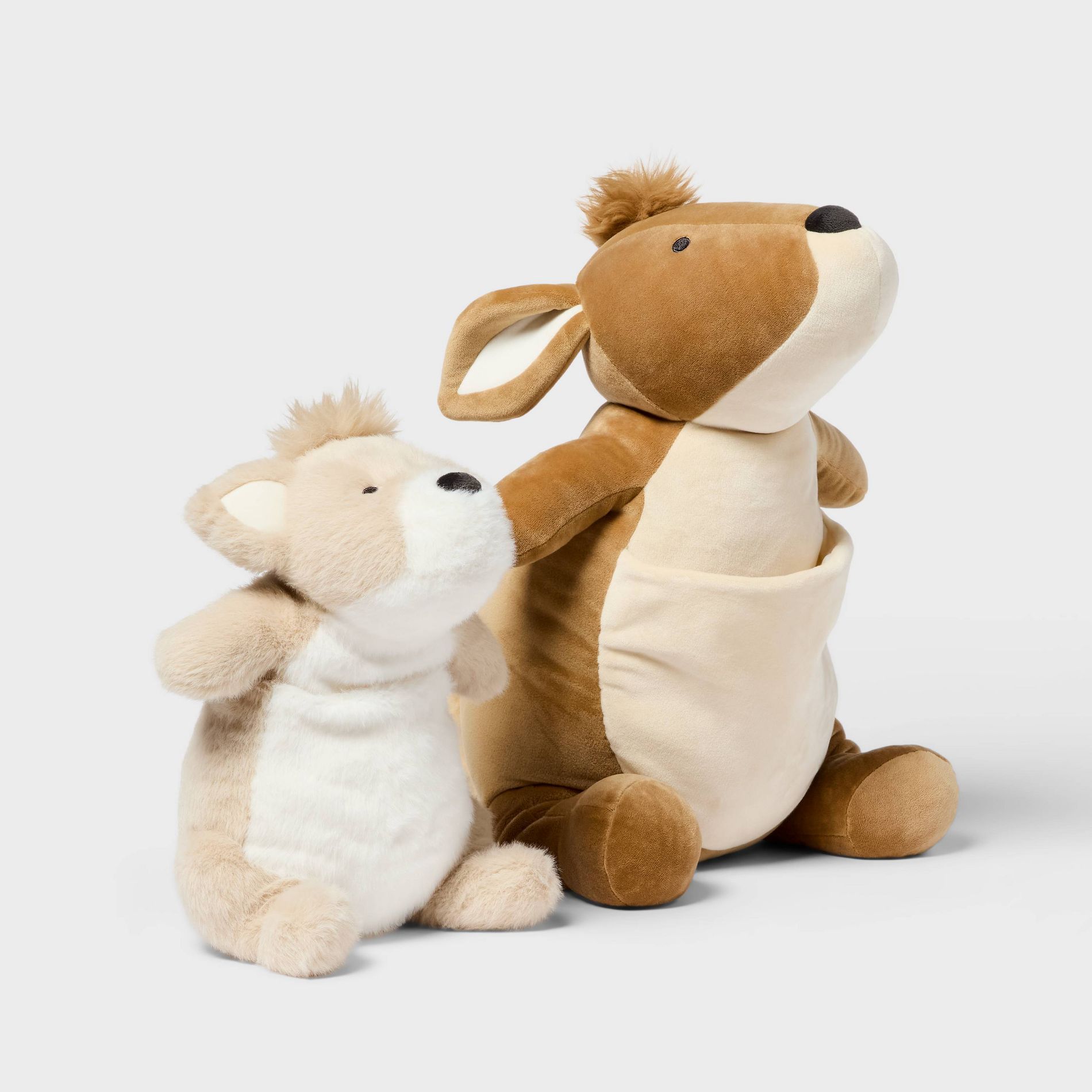 Kangaroo and Baby Weighted Plush Kids' Throw Pillow Set Tan - Pillowfort™