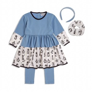 The Pink Picket Fence Penny Penguin Outfit Set for Girls – Twirl Dress, Cotton Leggings, Scrunchie & Headband – Blue Penguin Print - 1 of 4
