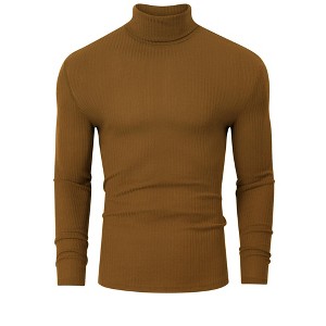 Men's Stretch Muscle Tshirts Turtleneck Long Sleeve Knit Tees Casual Slim Fit Basic Shirt Tops - 1 of 4