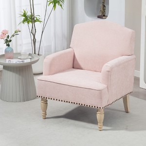 TOAOTBNBO Nail-head Trim Accent chair with Retro Wooden Legs, High-quality Fabric Armchair with Soft Cushion Upholstered Club Chair for Bedroom, Pink - 1 of 4