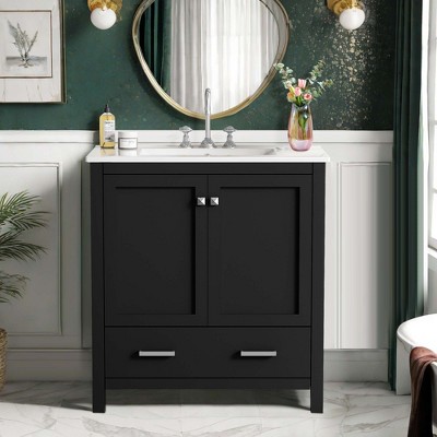 NicBex 30" Bathroom Vanity with Sink, Bathroom Cabinet Storage with 1 Functional Drawers and 1 Spacious Cabinet for Bathroom, Black