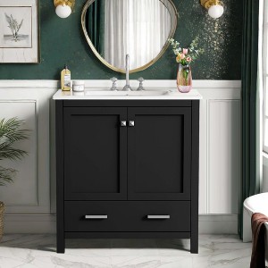 NicBex 30" Bathroom Vanity with Sink, Bathroom Cabinet Storage with 1 Functional Drawers and 1 Spacious Cabinet for Bathroom, Black - 1 of 4