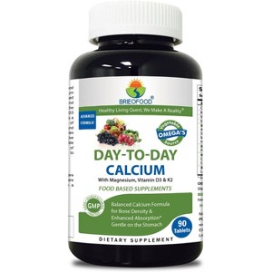 Brieofood Calcium 90 Tablets, Food Based Daily Calcium Supplement Made with Vegetable Source Omegas, probiotics and Herbal Blends - 1 of 4