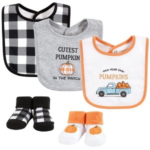 Hudson Baby Infant Boy Cotton Bib and Sock Set, Pumpkin Truck, One Size - 1 of 4
