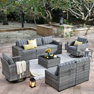 XIZZI 9PCS Patio Furniture Set with Sectional Sofa, All Weather PE Wicker Conversation Couch Set with Swivel Rocking Chairs and Side Table - 1 of 4