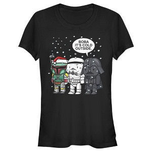 Juniors Womens Star Wars Christmas Boba It's Cold Outside T-Shirt - 1 of 4