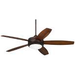 60" Casa Vieja Province Modern Indoor Outdoor Ceiling Fan with Light LED Remote Oil Brushed Bronze Dark Walnut Opal Glass Damp Rated for Patio House