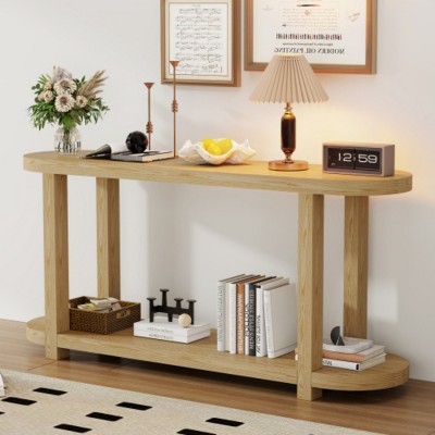 Modern Console Tables for Entryway with Streamlined Desktop and Bottom Shelf, Sleek Display Table for Study Room, Hallway or Entry Space-The Pop Home
