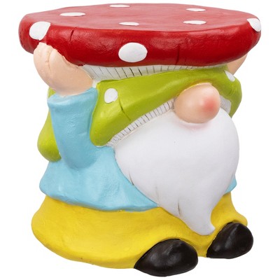 Whimsical Gnome with Mushroom Outdoor Ceramic Plant Stand