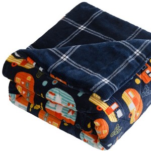 HomeRoots 50" X 60" Blue Orange and Yellow Velvet Quilted Plush Throw Blanket - 1 of 4