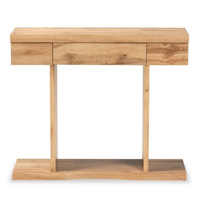 Oak Brown Finished Wood 3-Drawer Modern Console Table