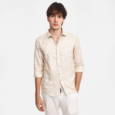 Campus Sutra Men Men's Khaki Beige Curve-Lined Shirt