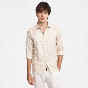 Campus Sutra Men Men's Khaki Beige Curve-Lined Shirt - 1 of 4