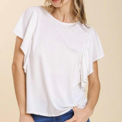 Women's Ruffle Sleeve Crew Top - umgee