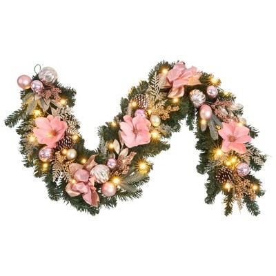 MOEPISY 6ft Pink Gold Christmas Garland with Lights,20 LED with Timer